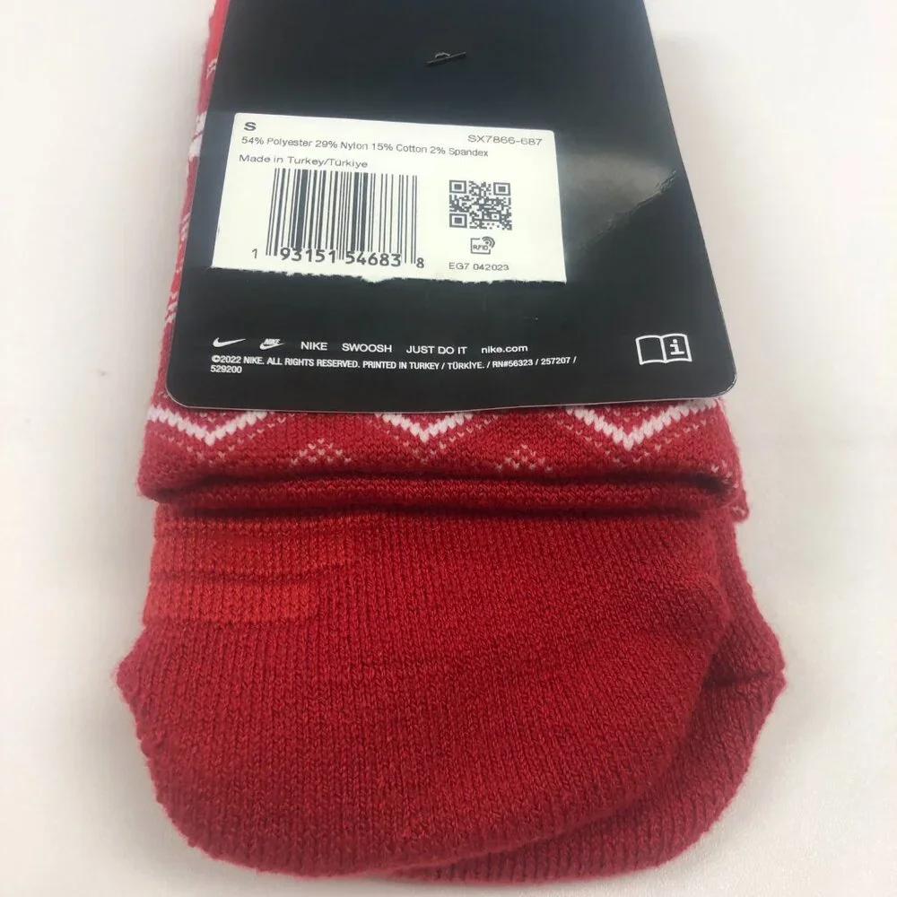 Nike Women's Elite Crew Basketball Christmas Socks Red White Multi-Size